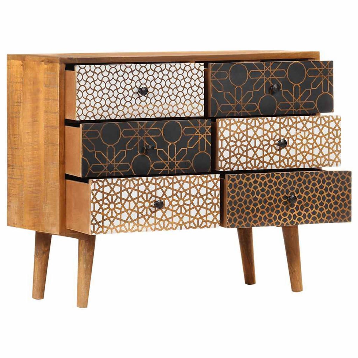 SIDEBOARD Mit Druckmustern 90/30/70 Cm Massivholz Mango - Braun, Holz (30/70/90cm) - vidaXL