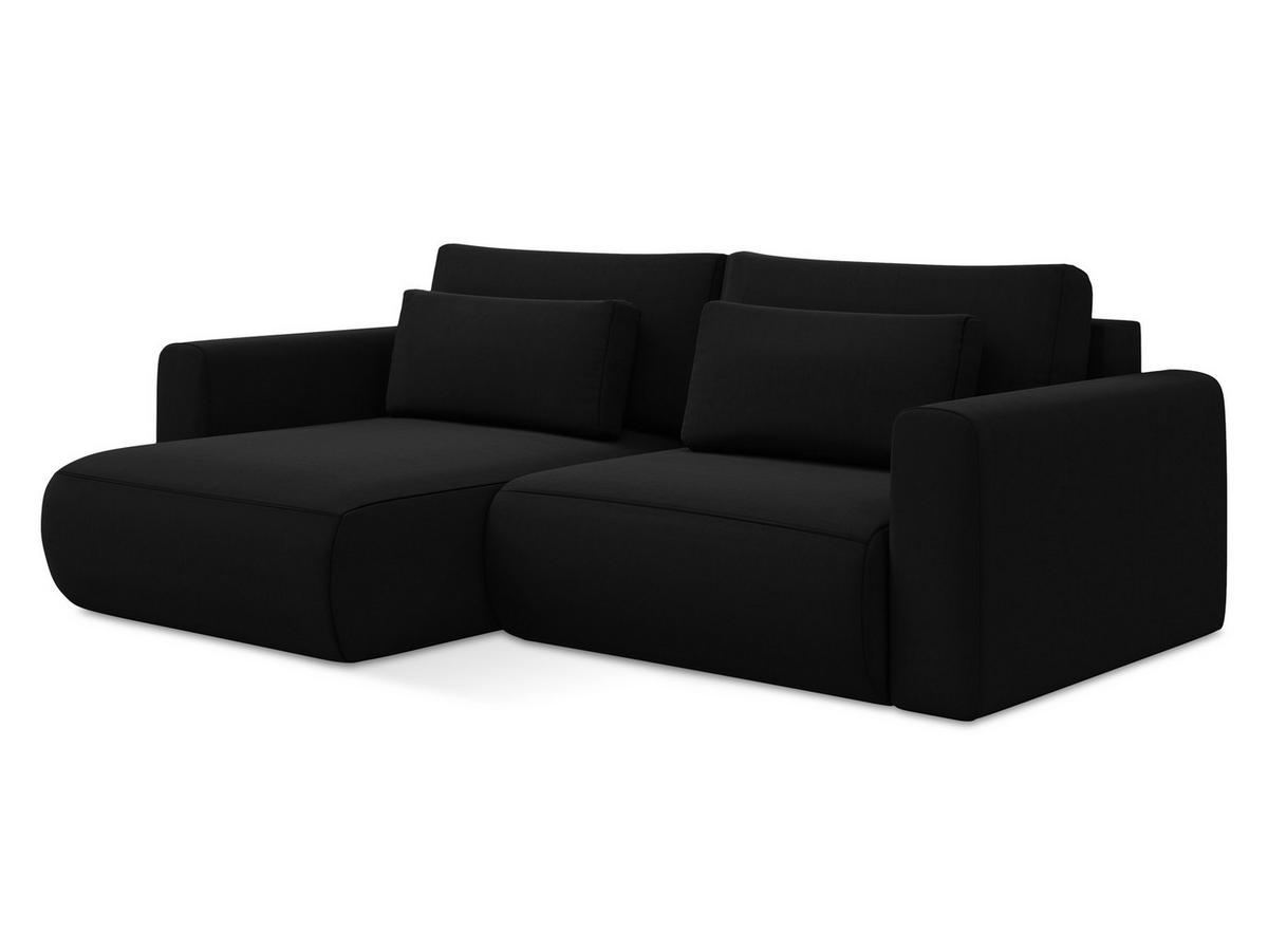 ECKSOFA mit Schlaffunktion Samt Stoff Schwarz - Schwarz, Kunststoff/Textil (149/240cm) - Makamii