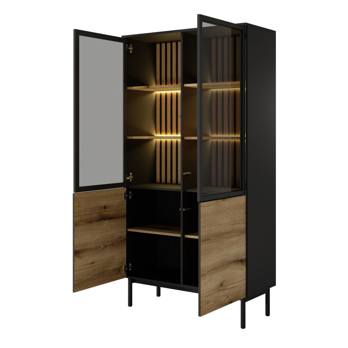 VITRINE in Schwarz, Goldfarben - Schwarz, Holzwerkstoff (100.1/188.4/39.4cm) - MASSENO
