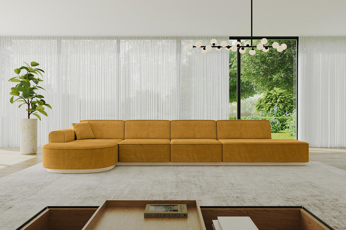 ECKSOFA Ottomane Links ARRIO-L3 - 413x171x83 cm Senfgelb - Currygelb/Gelb, Holzwerkstoff/Textil (413/171cm) - ALTDECOR