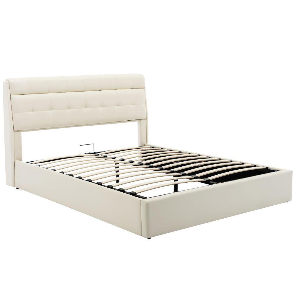 POLSTERBETT 160/200 cm in Cremefarben PU mit Lattenrost - Weiß, Holz/Textil (160/200cm) - KOMHTOM
