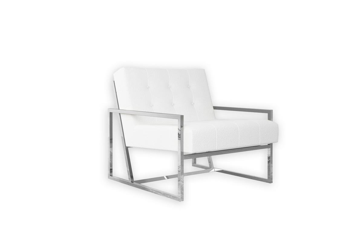 LOUNGESESSEL Duban Weiß Bouclé-Stoff - Silberfarben/Weiß, Holz/Textil (84/81/89cm) - S-Style Möbel