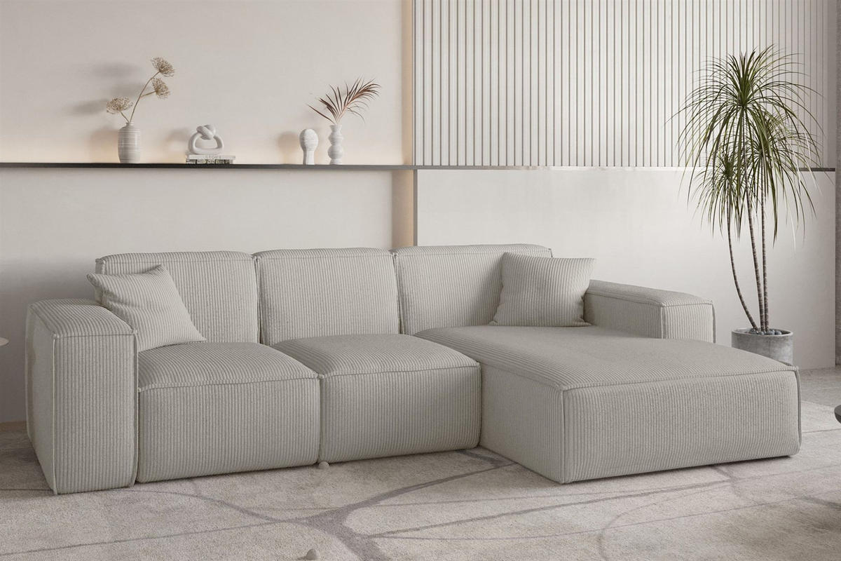 ECKSOFA Celes Premium Stoff Scala - Hellgrau, Holzwerkstoff/Textil (266/165cm) - Fun Möbel
