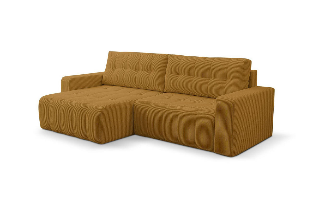 ECKSOFA Masina Gelb, Schlafsofa aus Cordstoff - Gelb, Holzwerkstoff (245/143cm) - Bettso