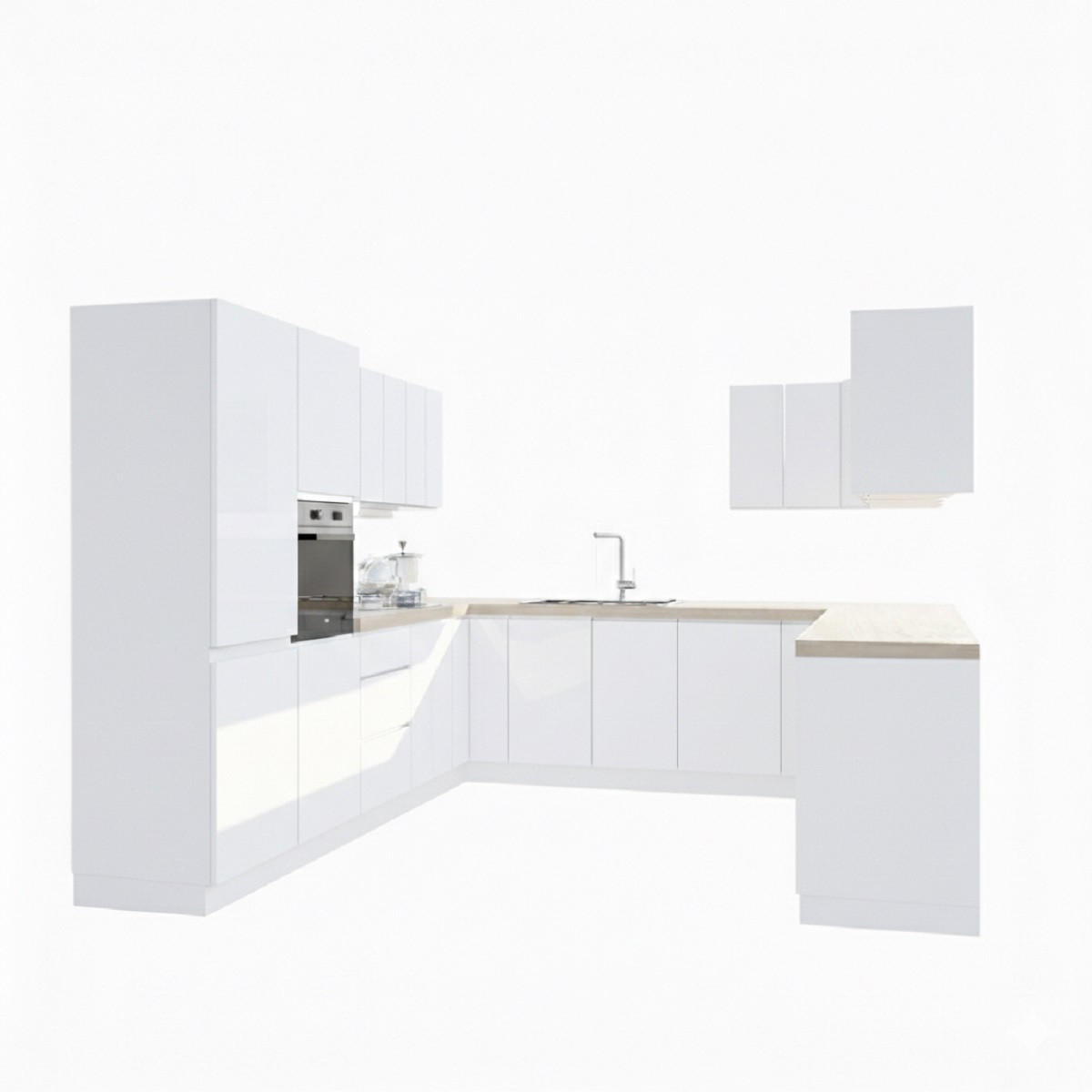 WINKELKÜCHE 320 cm x 280 x 260 cm - Aspen KA17-M320 - in Weiß/Hochglanz - Weiß Hochglanz, Holz (860/212/58cm)