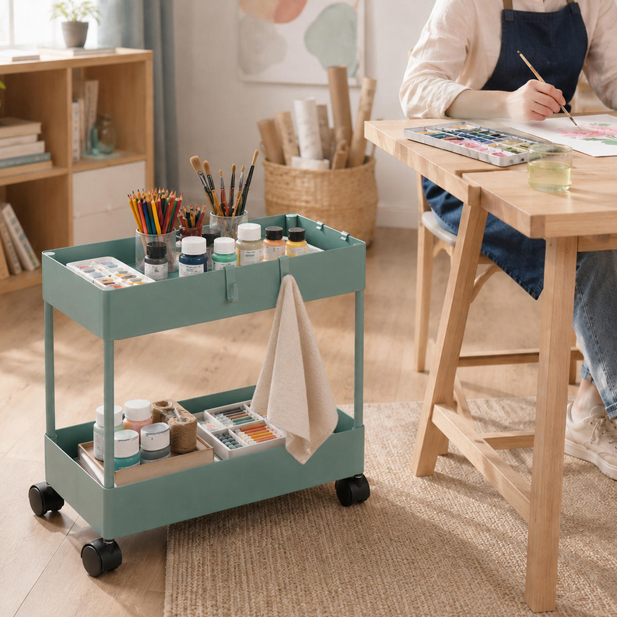 ROLLWAGEN - Dunkelgrün, Kunststoff/Metall (39.5/38/21.5cm) - Relaxdays