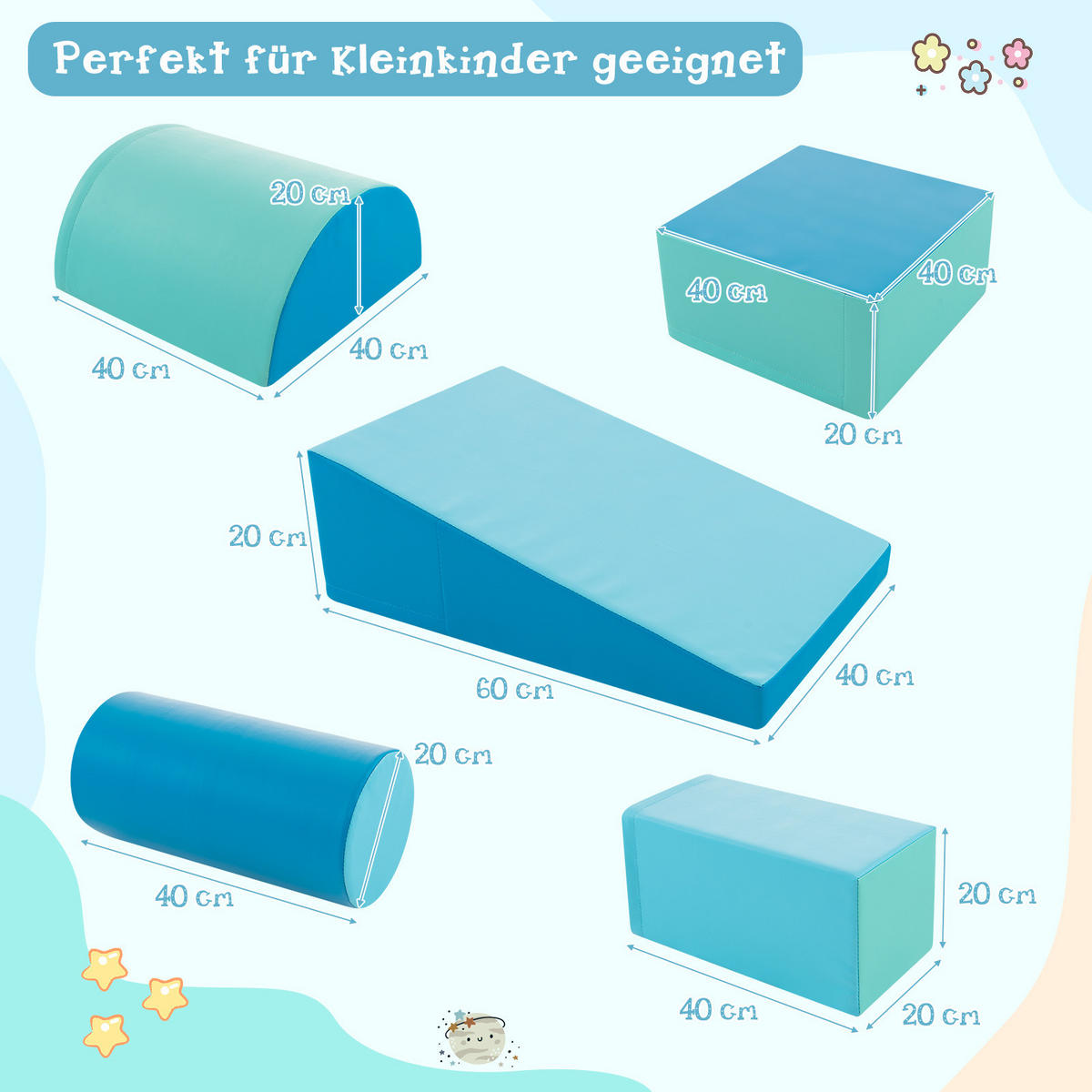 PĚNOVÝ BLOK námořnická modrá (5dílný) - tmavě modrá, plast (40/20/40cm) - COSTWAY