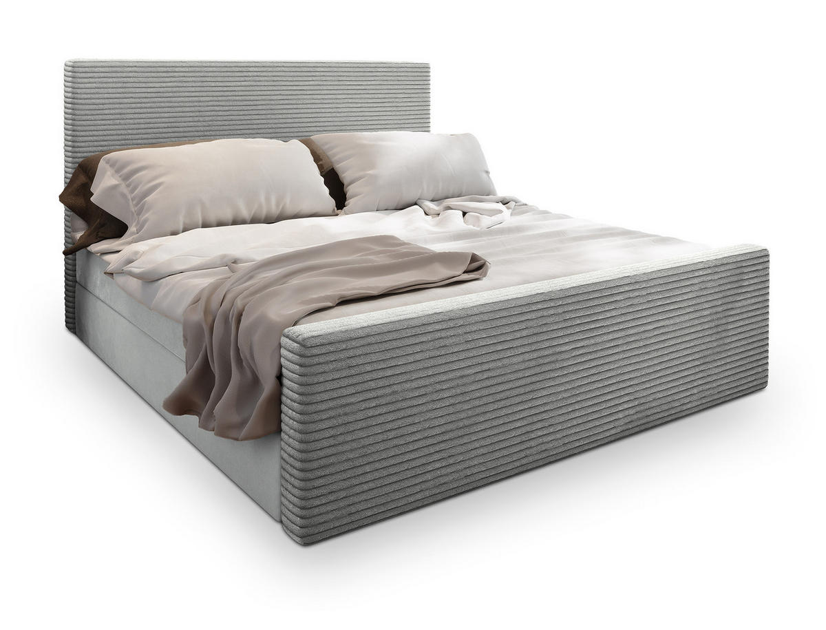 BOXBETT ALORIA 180x200 cm mit Matratze und Topper - Hellgrau - Hellgrau, Holz (180/200cm) - MASSENO