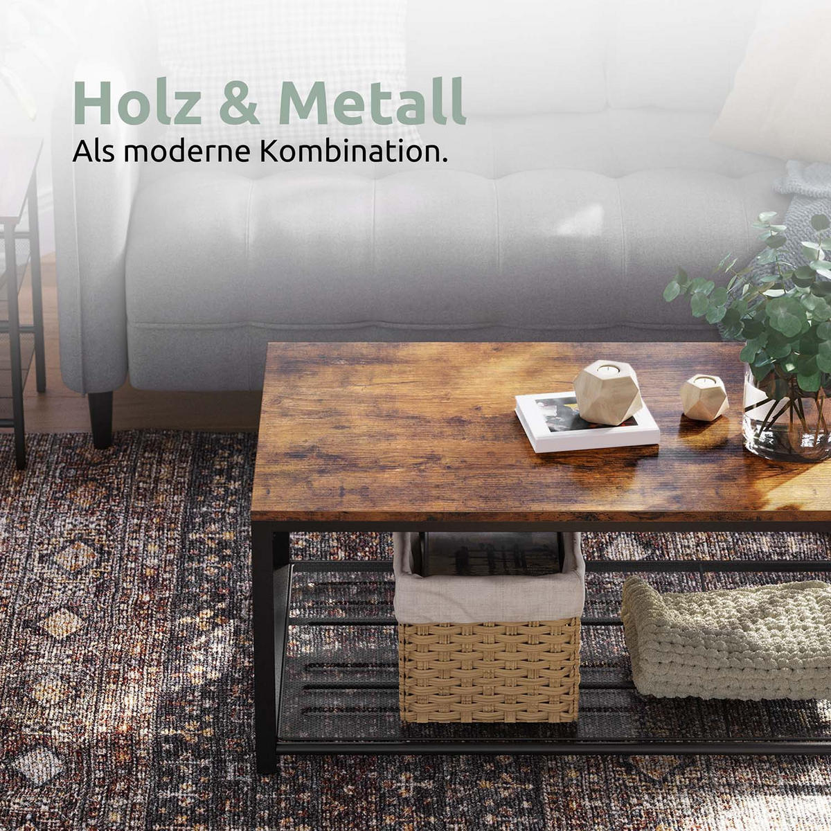 COUCHTISCH Connie - Holzfarben / Metall - 106 x 60 x 45cm - Naturfarben, Holzwerkstoff (106/60/45cm) - holz4home