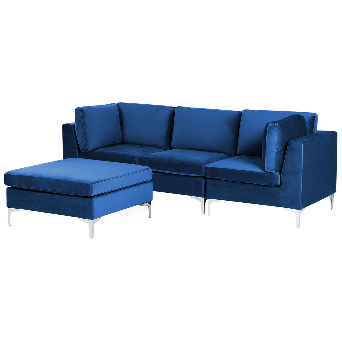 3-SITZER-SOFA Samtstoff marineblau mit Ottomane Evja - Blau, Textil (235/84/85cm) - Beliani