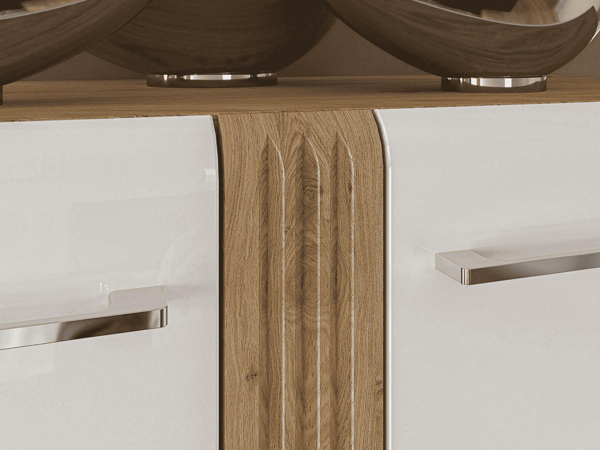 VITRINE – 92 cm – Adagio – Weiß / Eichefarben – Anschlag rechts – VT-GEN148 - Eichefarben/Weiß, Holzwerkstoff (92/143/42cm) - hi-markt