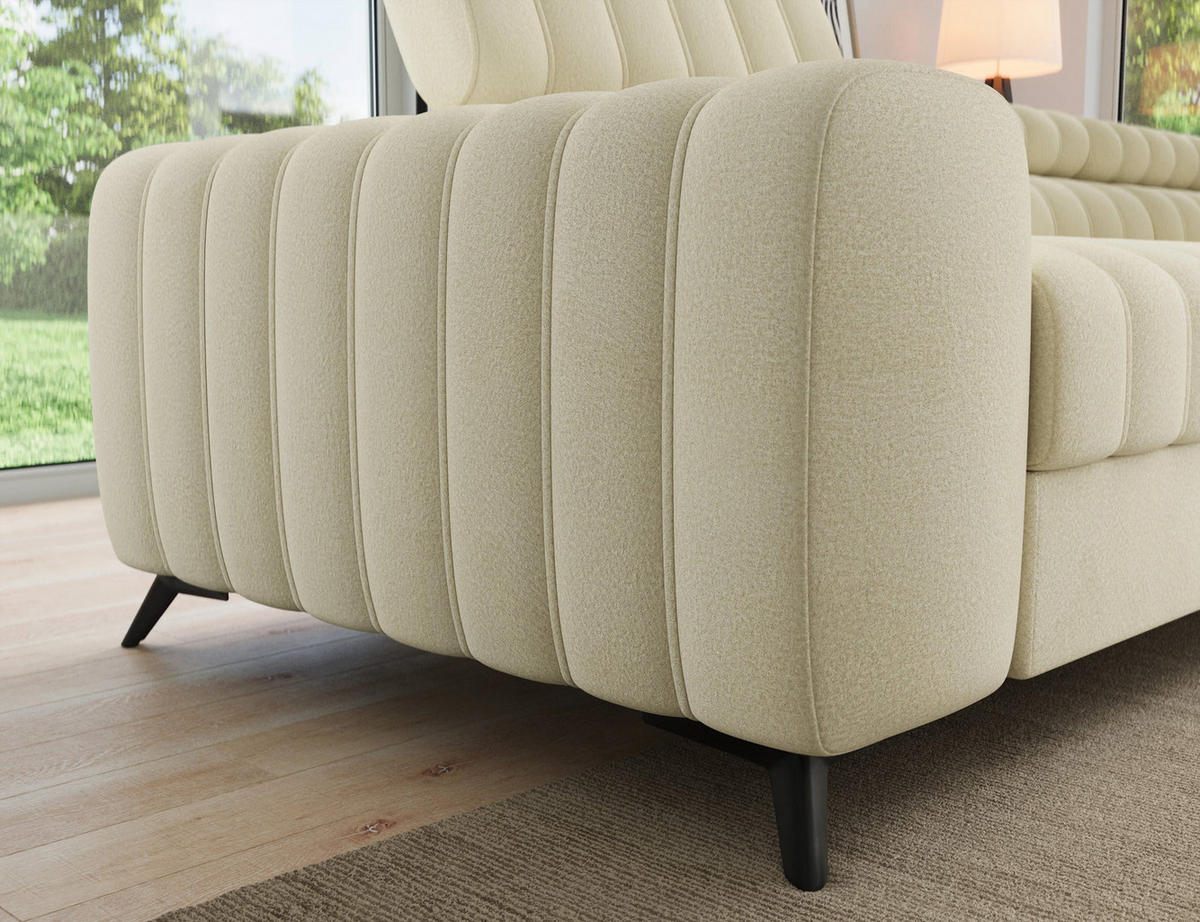 KANEDO Ecksofa mit Schlaffunktion und Bettkasten – Modernes Designsofa, verstellbare Kopfstützen, Metallfüße - Beige, Kunststoff (269/86cm) - Wohnideebilder