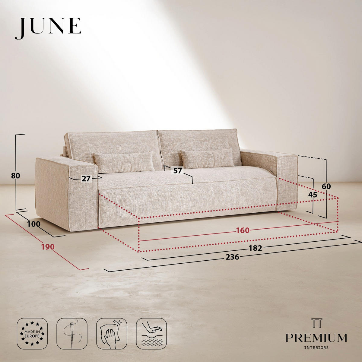SCHLAFSOFA Express JUNE Geprägter Samt Smaragdgrün 236cm - Smaragdgrün/Grün, Textil (236/80/100cm) - Premium Interiors