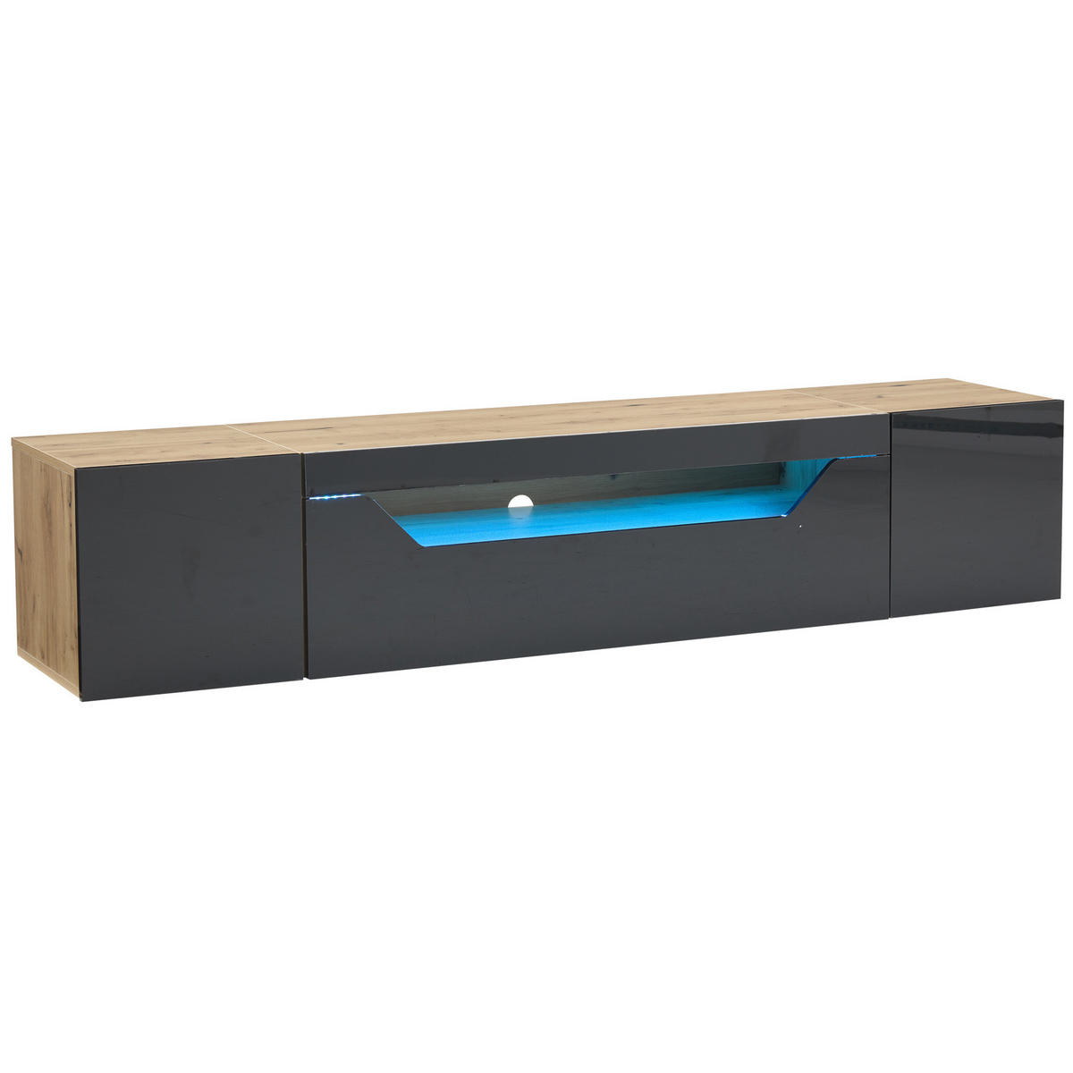 TV-ELEMENT wandmontiert 180 x 37 x 36 cm Schwarz/Natur mit LED - Schwarz, Holzwerkstoff (37/36/180cm) - Beauniv