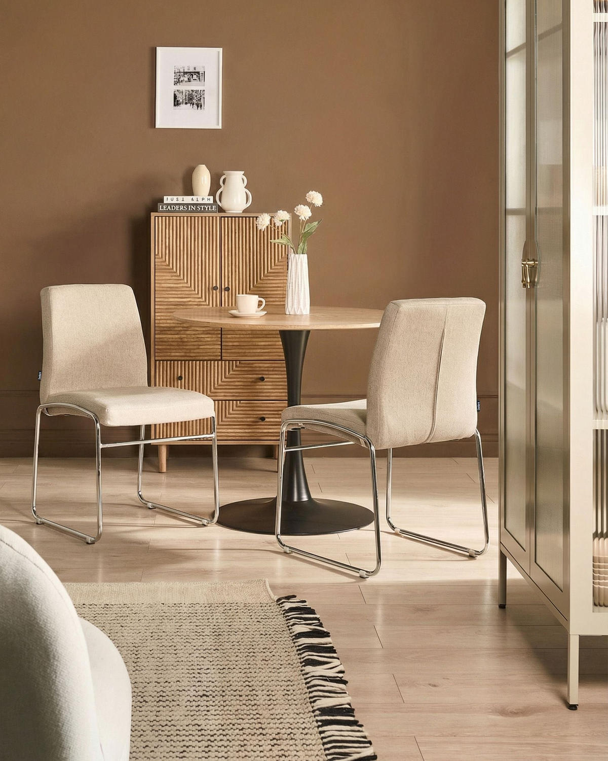 ESSZIMMERSTUHL 2er-Set Stoff Beige Lecco - Beige, Textil (49/85/50cm) - Beliani