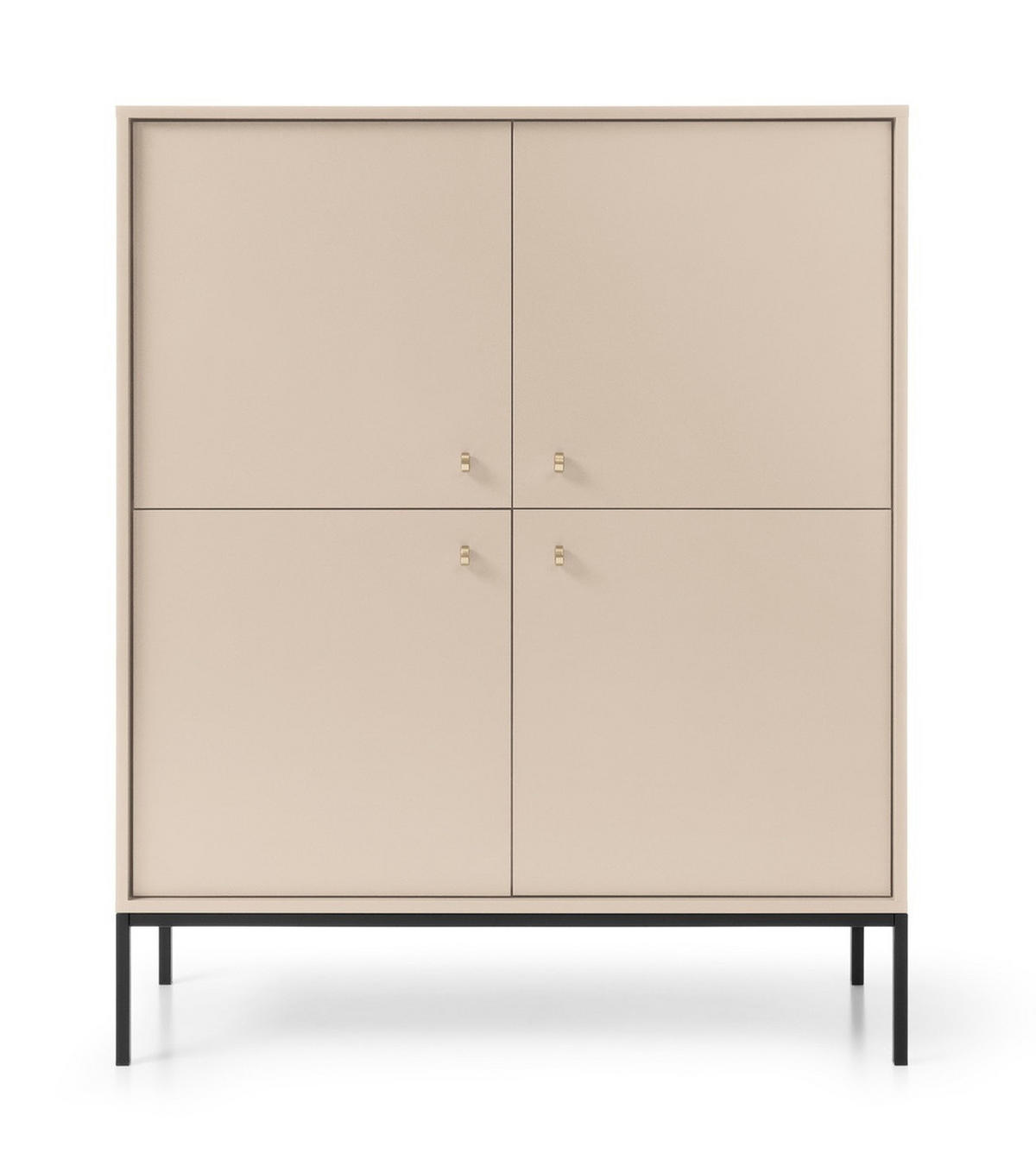 HOHE Kommode Monti, 4 Türen, 104 cm, Beige + Schwarz - Beige/Schwarz, Holz/Metall (104/126/39cm) - Emporius