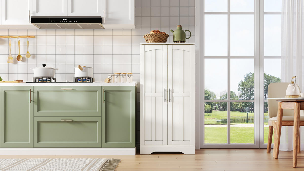 HOCHSCHRANK mit LED-Sensorlicht, 3D-Wellenmuster aus MDF, verstellbares Regal, 120/60/40 cm, Weiß - Weiß, Holzwerkstoff (60/120/40cm) - Redom