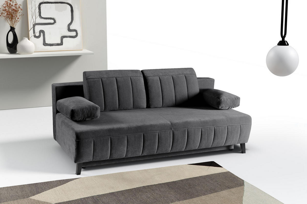 SCHLAFSOFA Aruna, Schwarz - Schwarz, Textil/Metall (200/90/98cm) - Bettso