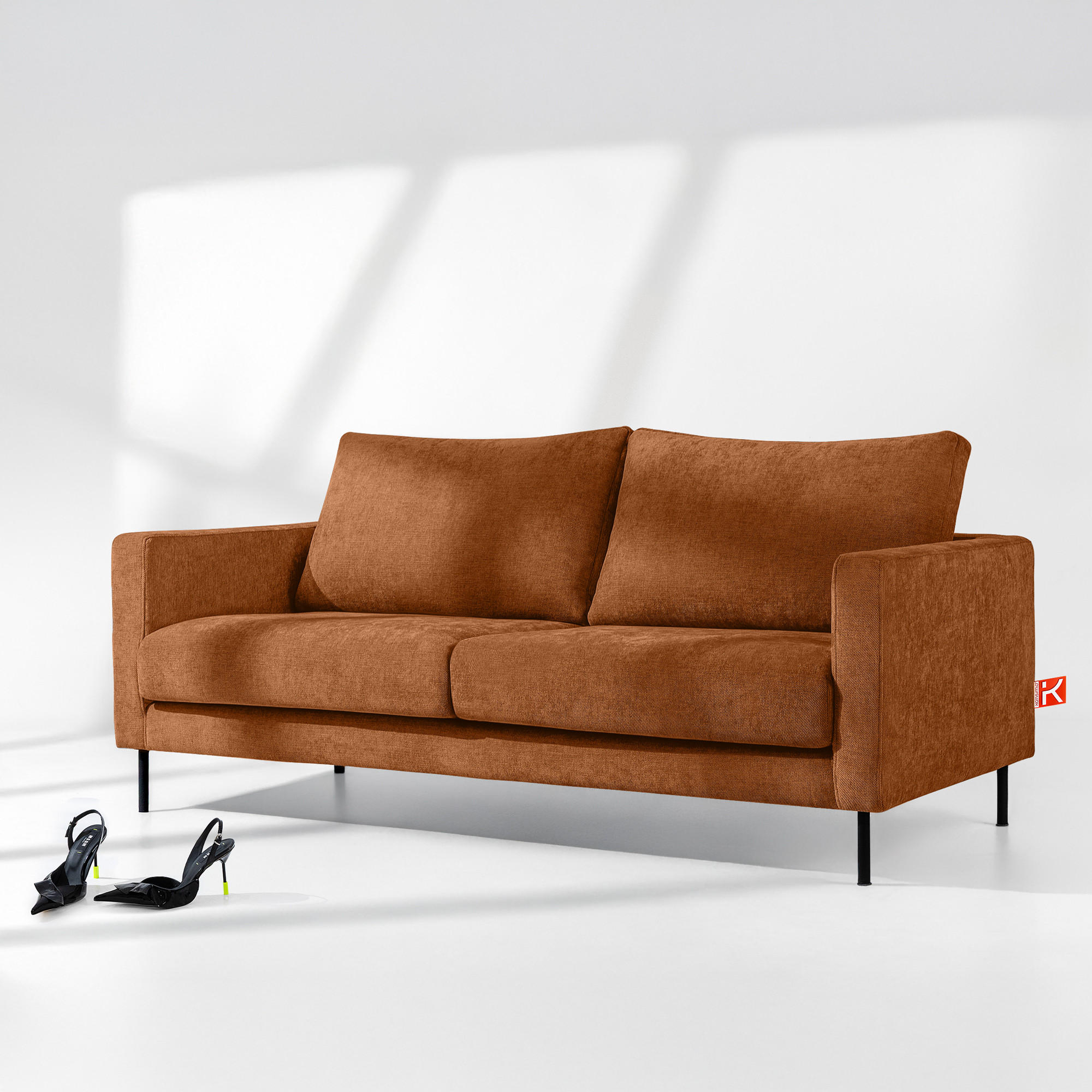 SOFA LUMO, 3-Sitzer, Rotbraun - Rotbraun/Schwarz, Holz/Holzwerkstoff (198/90/95cm) - KONSIMO®