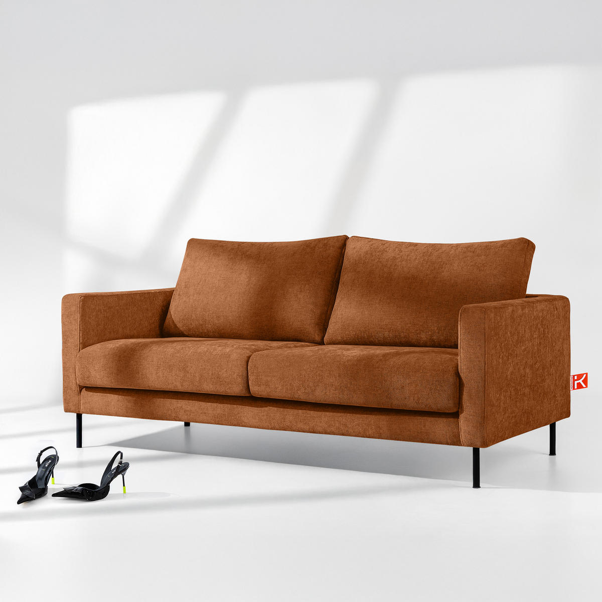 SOFA LUMO, 3-Sitzer, Rotbraun - Rotbraun/Schwarz, Holz/Holzwerkstoff (198/90/95cm) - KONSIMO®