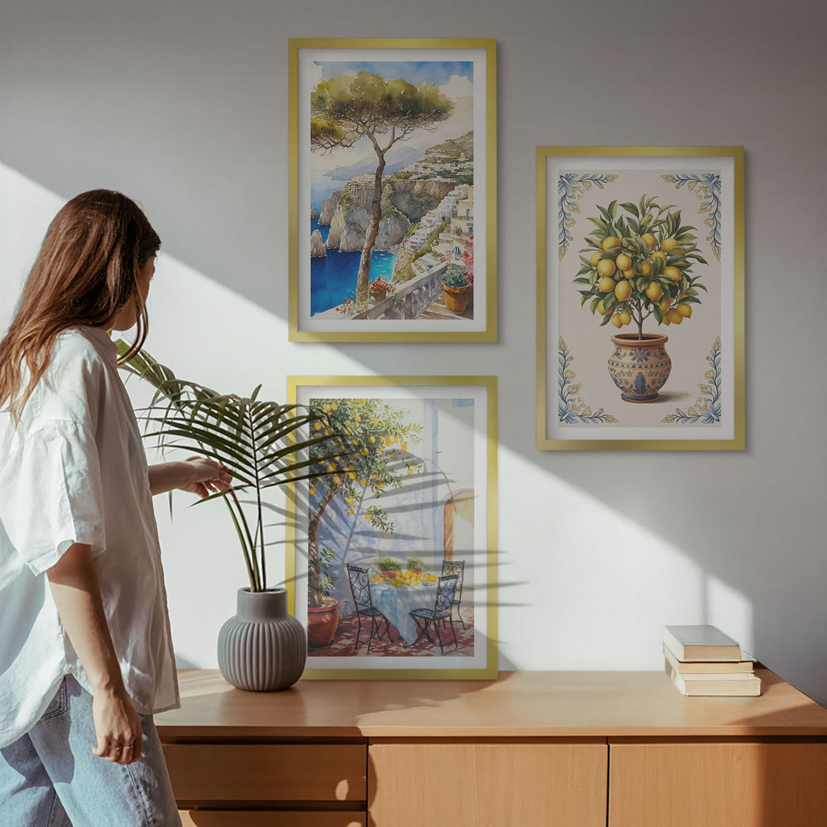 WANDBILDER 3er Set - 40x60 cm Goldrahmen - Tisch aus Zitronenbaum - Goldfarben, Kunststoff (40/60cm) - ArtPrintCave