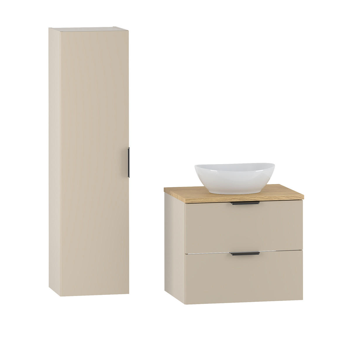 BADMÖBEL 60.6cm Astrid 2er-Set Kaschmir und Holz - Beige, Holzwerkstoff (60.6/52.2/46.5cm) - Petits-meubles