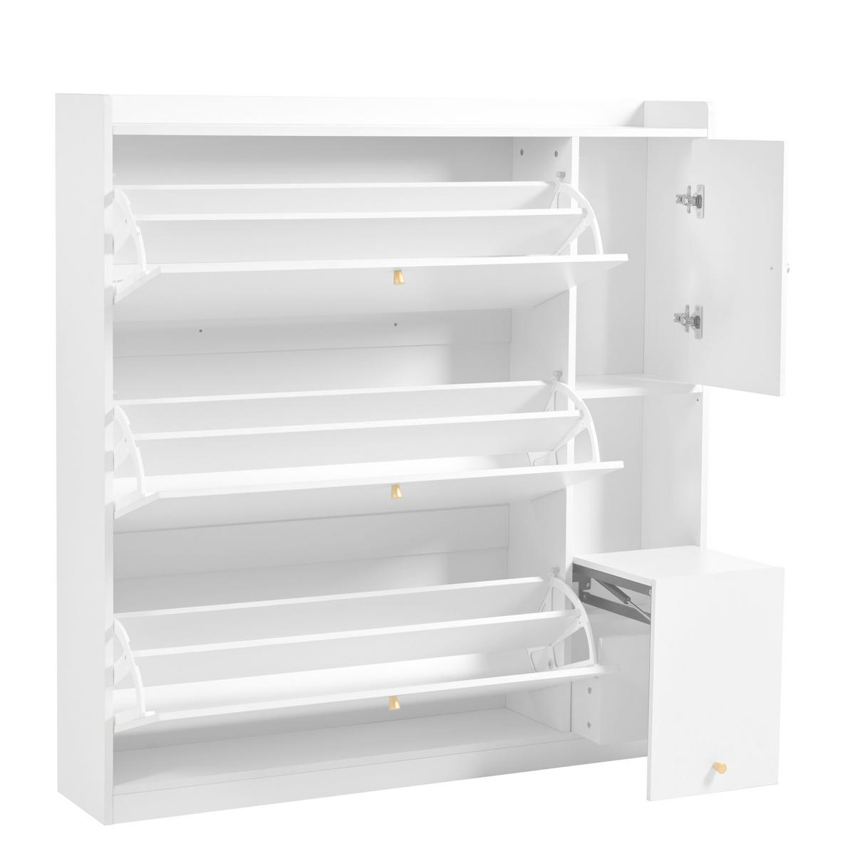 SCHUHSCHRANK mit 3 Klappen und Sitzbank 119 x 24 x 122 cm Weiß - Weiß, Holz (24/122/119cm) - Beauniv