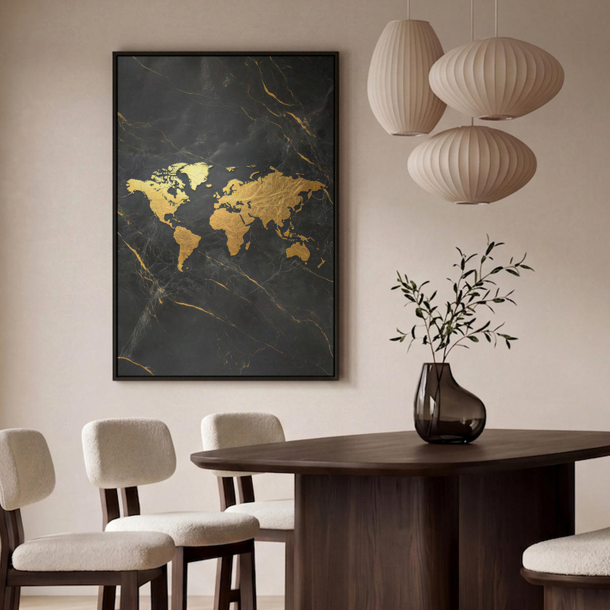 LEINWAND Bilder mit Rahmen - Weltkarte - Gold - Marmor - 90x140 - Goldfarben, Textil (90/140cm) - MuchoWow