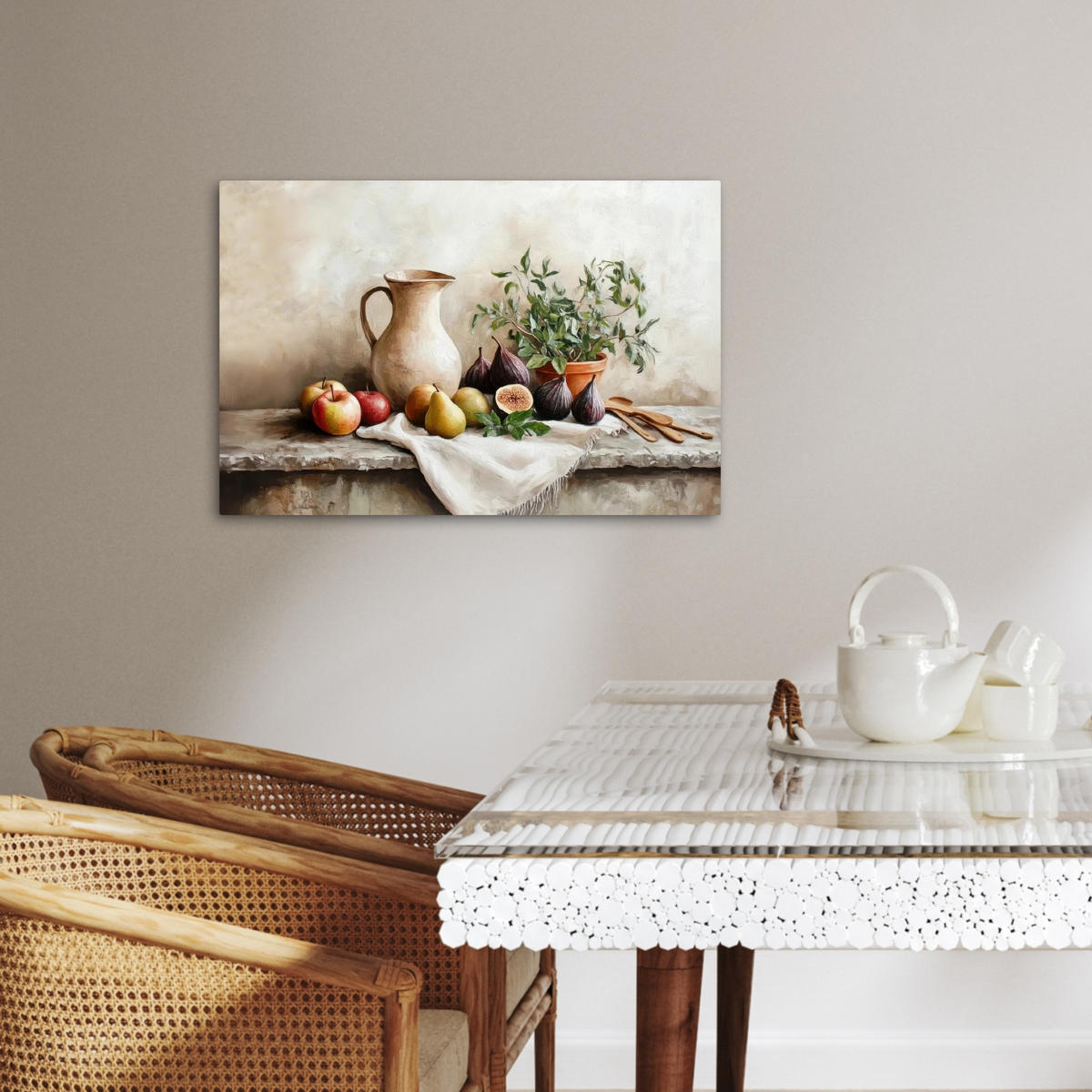 LEINWANDBILD Obst - Kräuter - Ländlich Gemälde 60x40 cm - Naturfarben, Textil (60/40cm) - MuchoWow