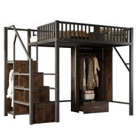 HOCHBETT 140/200 cm Schwarz mit großem Kleiderschrank und Schubladen mit Matratze - Schwarz, Metall (140/200cm) - OKWISH