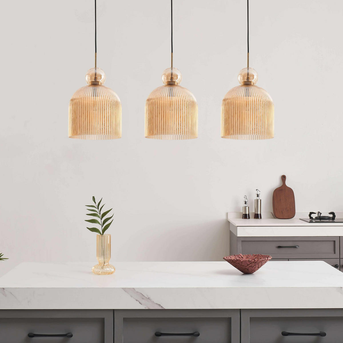 HÄNGELEUCHTE Ysolde, Bernstein und Messing, 25cm - Goldfarben, Glas (25/25/25cm) - KOSILUM