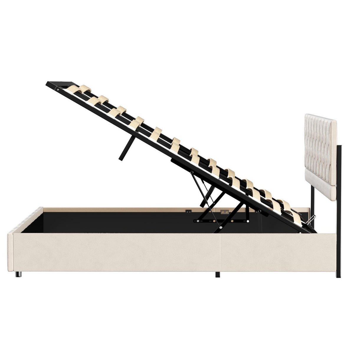 POLSTERBETT 180/200 cm Beige mit hydraulischem Stauraum aus Samt - Beige, Holzwerkstoff (180/200cm) - OKWISH
