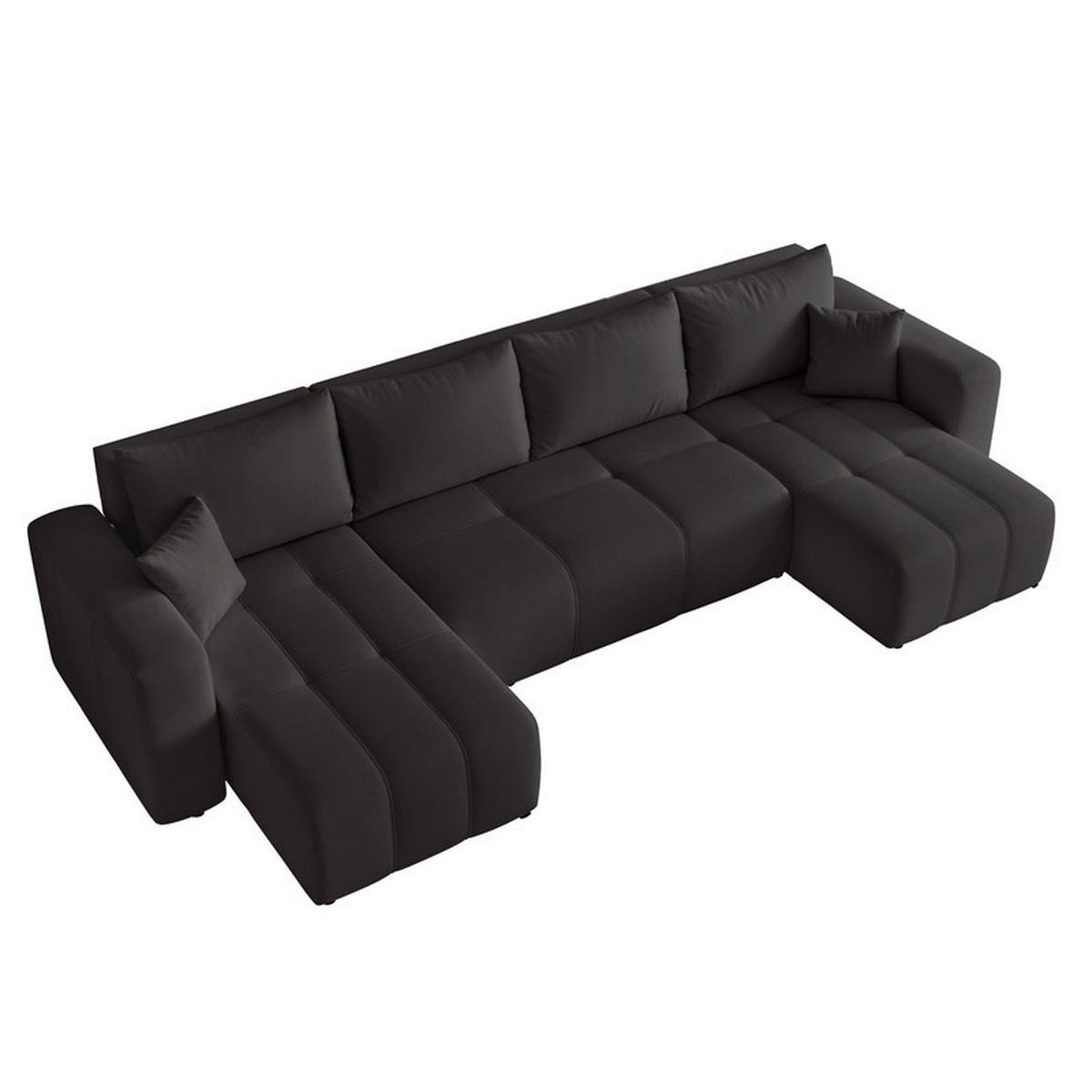 WOHNLANDSCHAFT U-Form Velours mit Bettkasten und Schlaffunktion - Anthrazit, Holzwerkstoff/Kunststoff (318/79/145cm) - Idohome