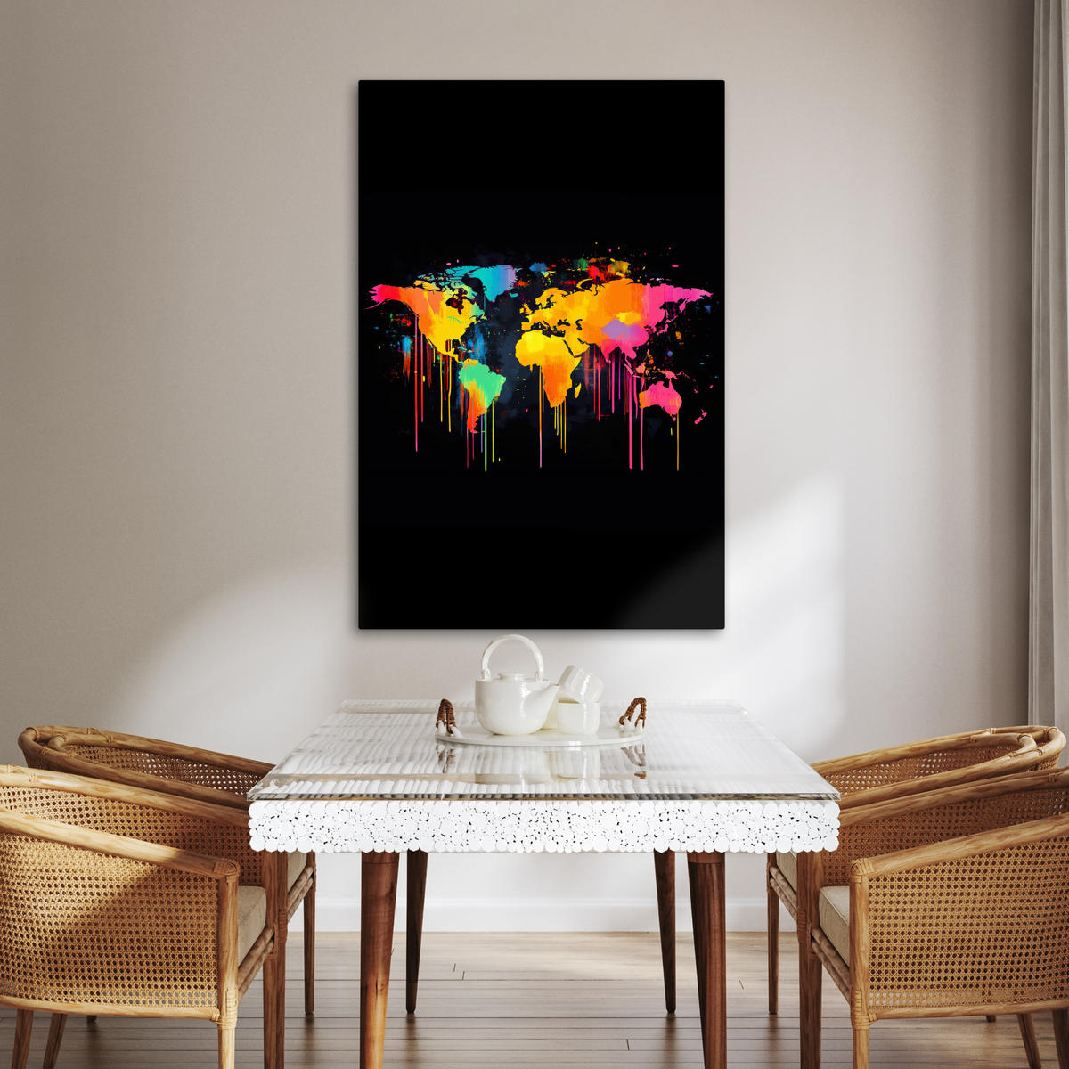 LEINWANDBILD Weltkarte - Farbe - Bunt - Graffiti - Welt 80x120 cm - Multicolor, Textil (80/120cm) - MuchoWow