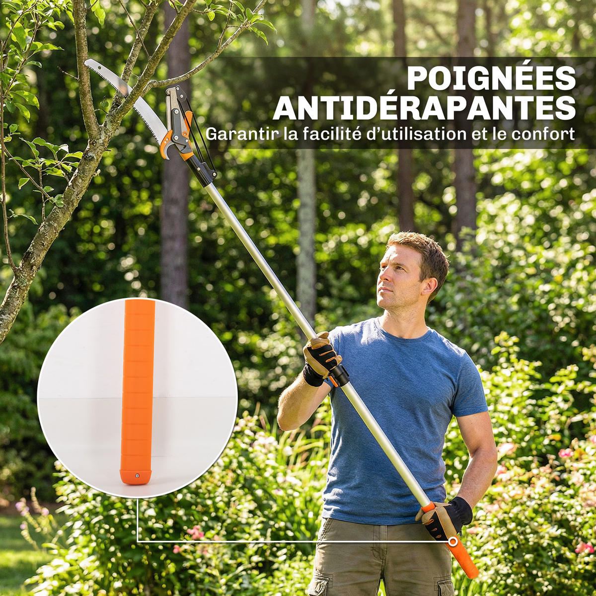 TELESKOPASTSCHNEIDER 2-in-1 DE-13862 mit Handbügelsäge und Astschere - Orange, Metall (16.5/3.5/200cm) - ComfortXL