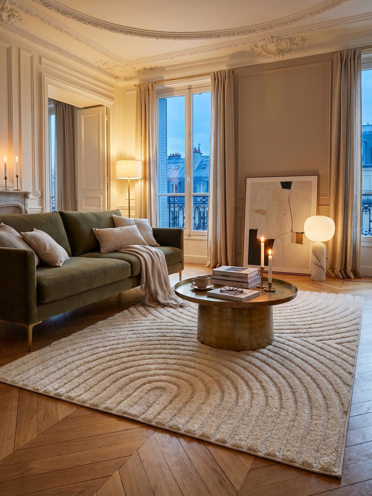 TEPPICH Wohnzimmer Hoch-Tief 3D-Effekt Organische Bögen mit 3D-Effekt OEKO-TEX 3D-Relief Boho Creme 60x110 – RIGI - Creme, Textil (60/110cm) - KADIMA DESIGN