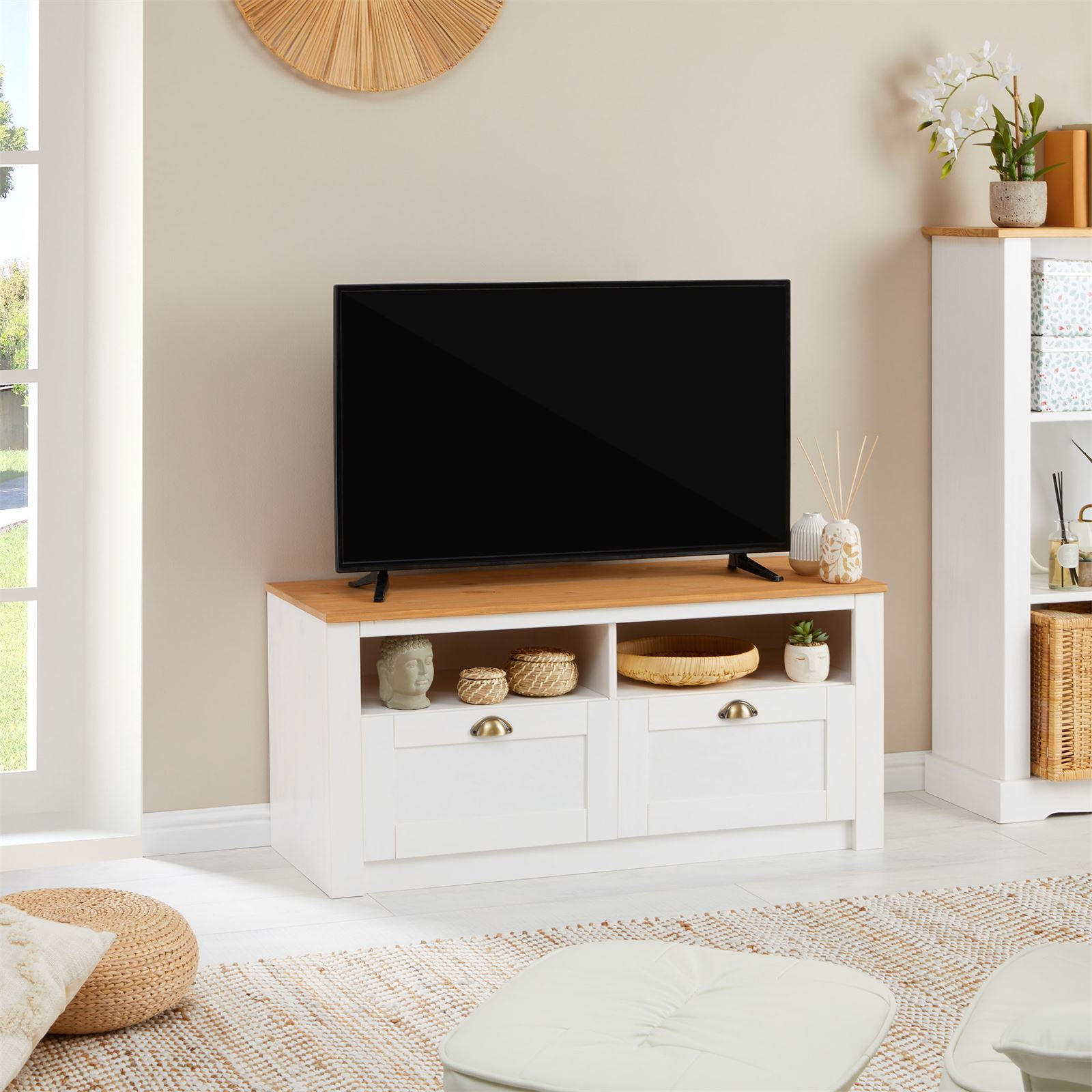 TV-LOWBOARD BOLTON - Weiß/Braun, Holz (110/50/40cm) - IDIMEX
