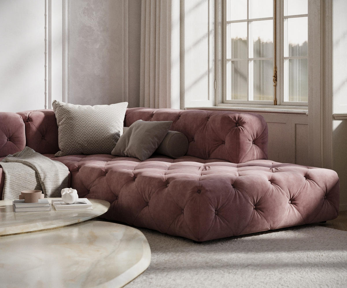 ECKSOFA Cosimo Rosa Samtstoff - Schwarz/Rosa, Holz/Holzwerkstoff (325/228cm) - Maison de Reve