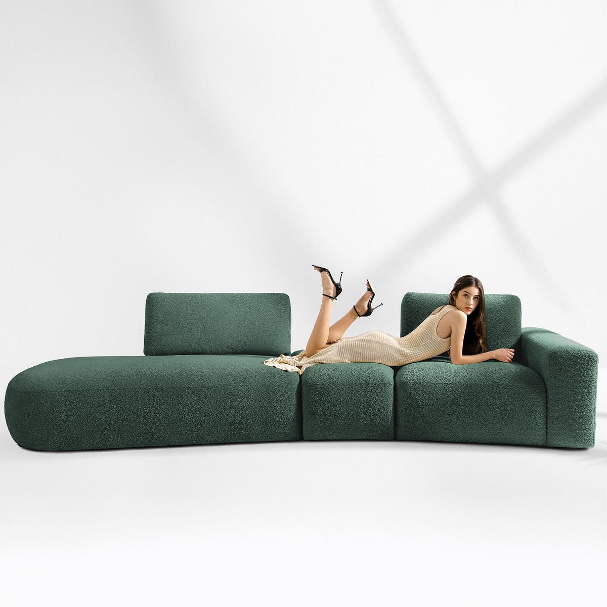 4-SITZER ECKSOFA ZUCCO Boucle links, Grün - Grün, Textil (350/84/105cm) - KONSIMO®