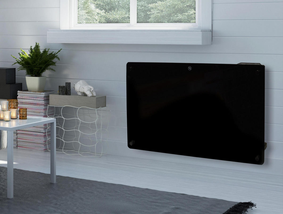HEIZKÖRPERPANEEL Schwarz mit Glasscheibe und WiFi-App-Steuerung 2000 W - Schwarz, Keramik (84/40/12cm) - Purline