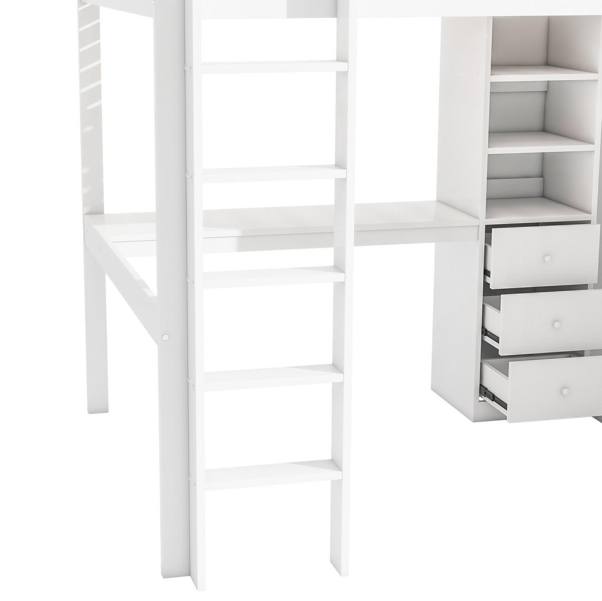 HOCHBETT 140/200 cm, Weiß mit Schreibtisch und Kleiderschrank - Weiß, Holz (140/200cm) - MIVRAY