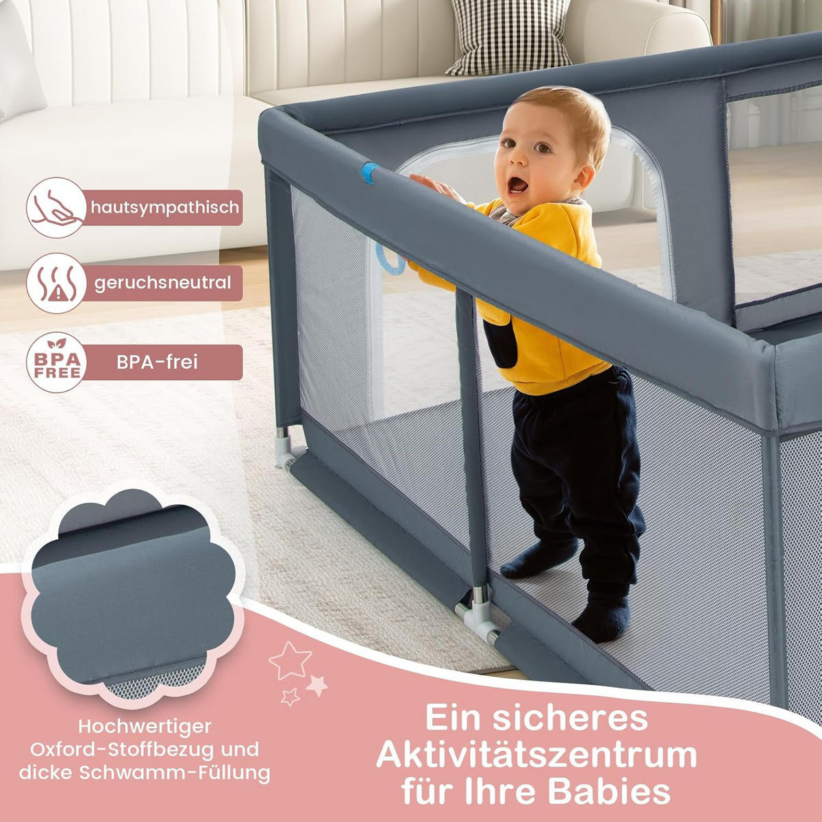 LAUFSTALL 68cm Grau - Grau, Kunststoff (180/200cm) - COSTWAY