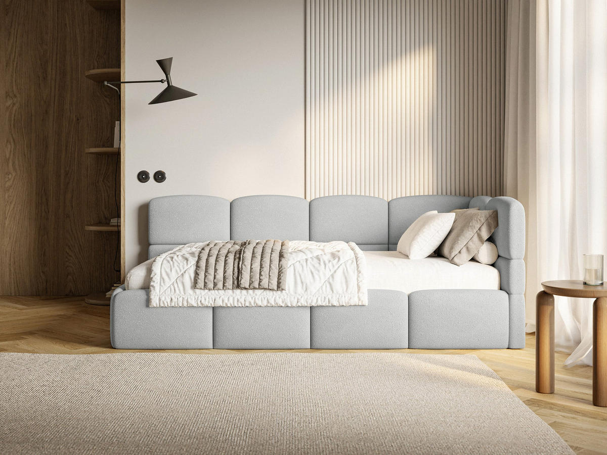 JUGENDBETT Cloudy Hellgrau 120 cm, Chenille - Hellgrau/Schwarz, Kunststoff/Textil (120/200cm) - Selsey