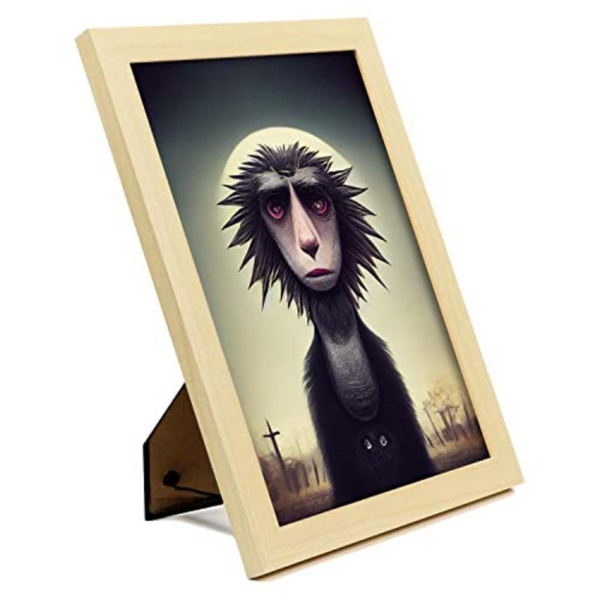 POSTER Set mit 4 Savanne Tier im T Burton Goth Stil A4 Rahmen aus hellem Holz - Beige, Papier (29.7/3cm) - Nacnic