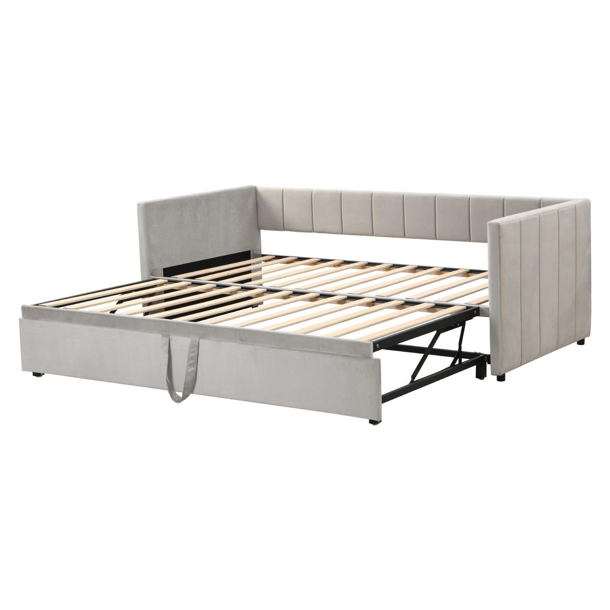 BETT 90/200 cm mit Lattenrost aus Samt Grau - Grau, Leder (90/200cm) - OKWISH