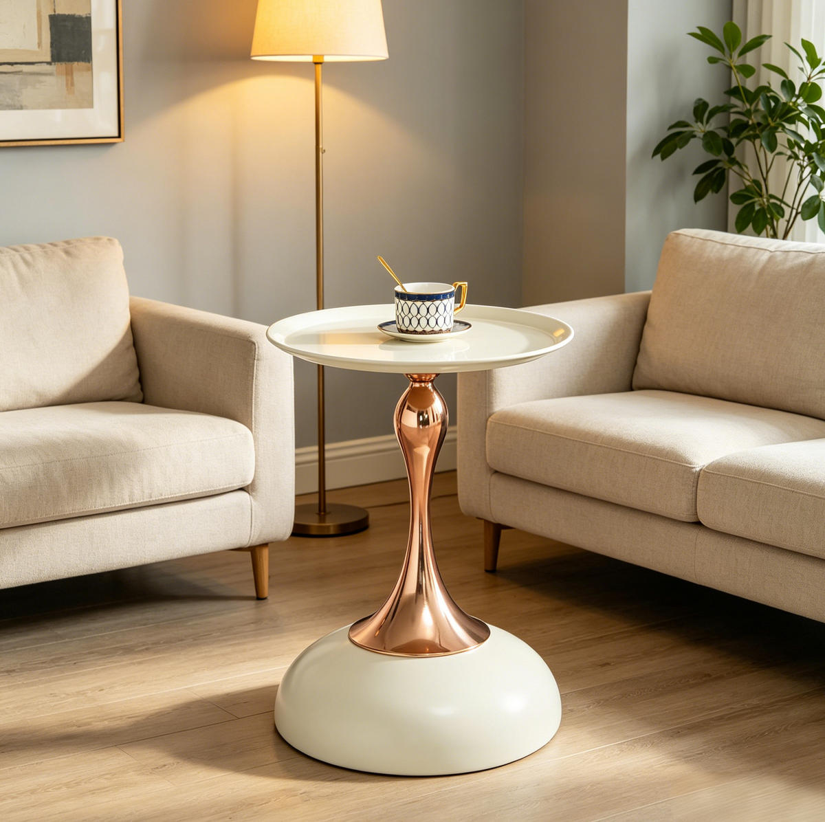 BEISTELLTISCH rund aus Metall White+Gold für kleine Räume - Weiß, Metall (38/38/54cm) - Meubliv
