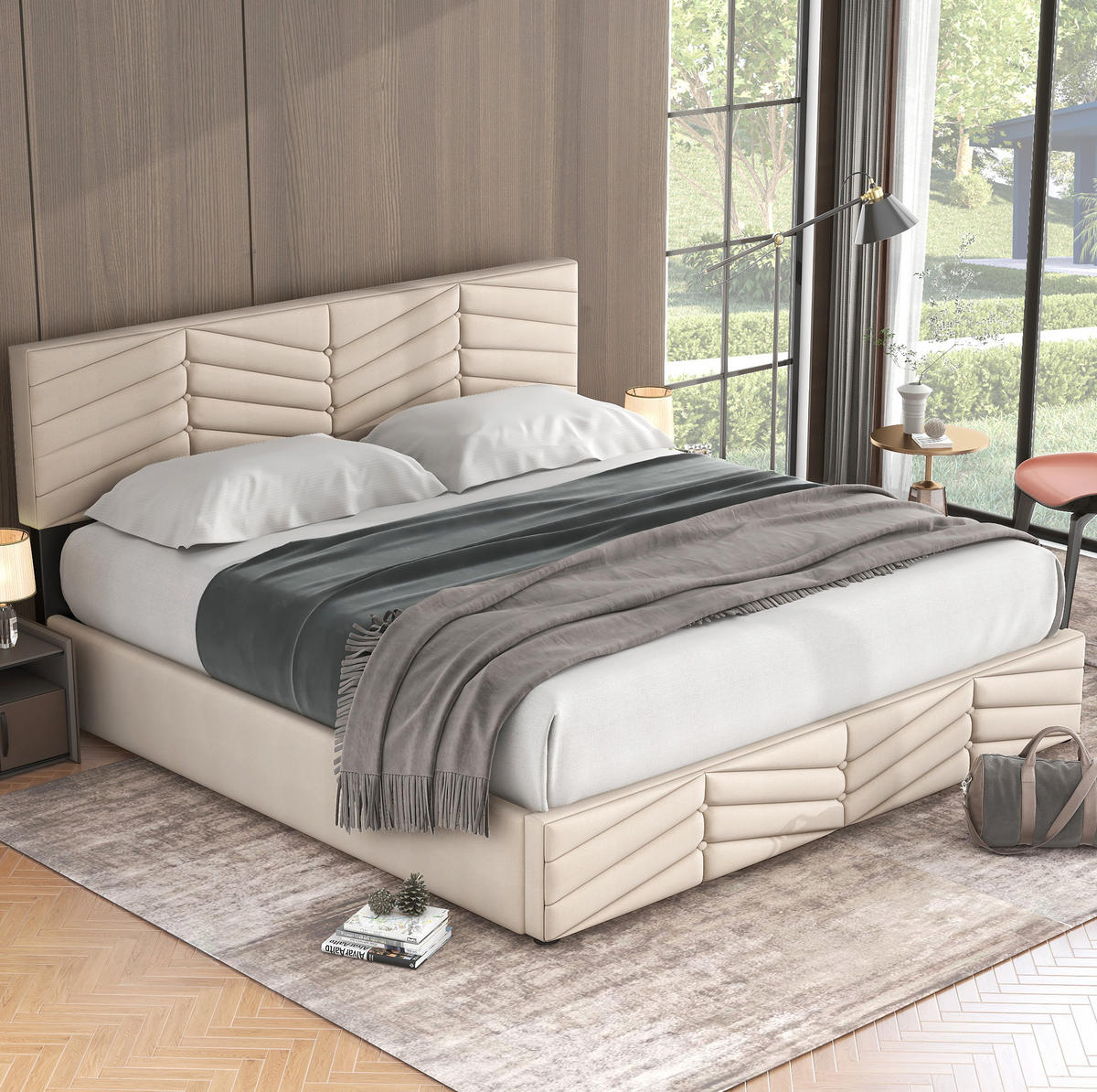 POLSTERBETT mit Bettkasten 160x200 cm Samt Beige - Beige, Metall (160/200cm) - Meubliv