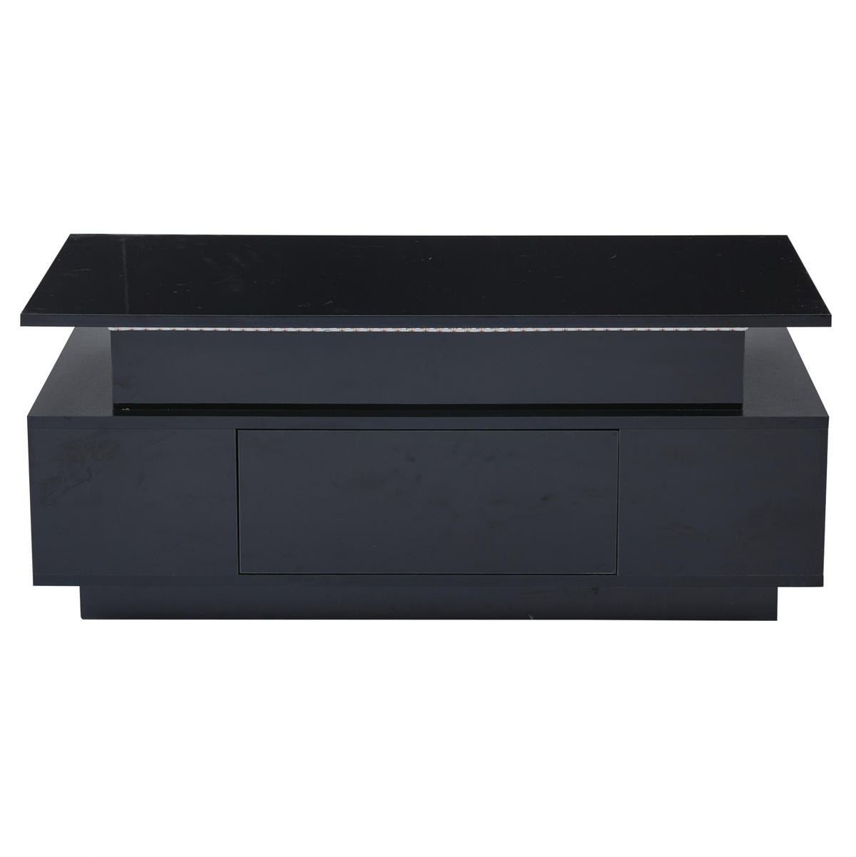 COUCHTISCH, höhenverstellbar, Hochglanz-Spanplatte mit LED & verstecktem Stauraum, 96/45/40 cm, Schwarz - Schwarz, Holzwerkstoff (96/45/40cm) - Redom