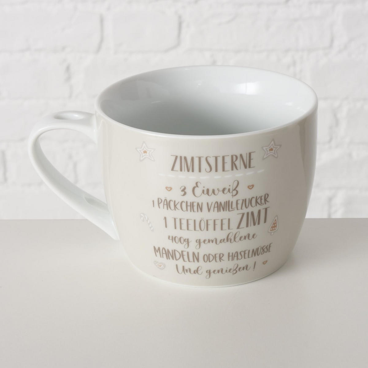 PORZELLANBECHER mit Deckel Bakery Muster 2 600 ml 17/11,5/12,5 cm - Beige, Keramik (0.6L) - Boltze Home