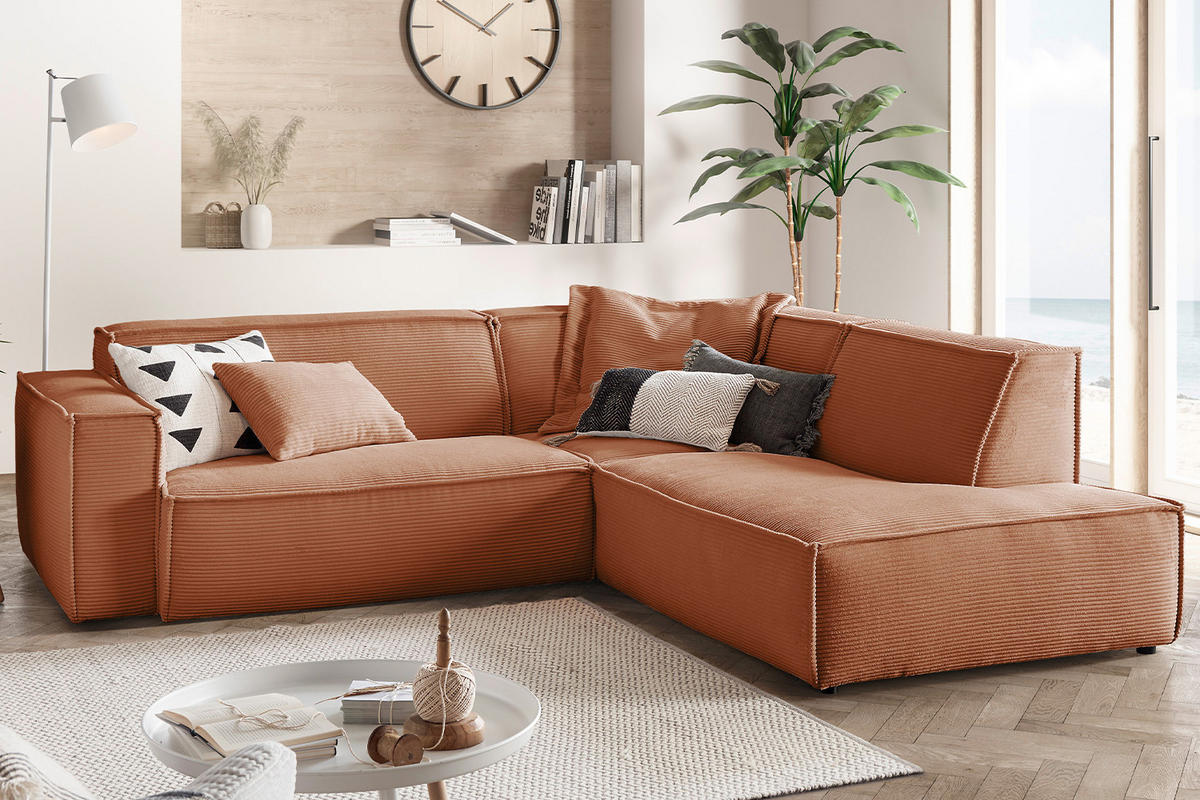 ECKSOFA SAMU Braun Cord - Dunkelbraun/Schwarz, Textil (254/224cm) - KAWOLA